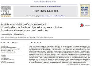 محاسبه حلالیت تعادلی کربن دی اکسید در محلول پپرازین و MDEA (در حضور مایع یونی)