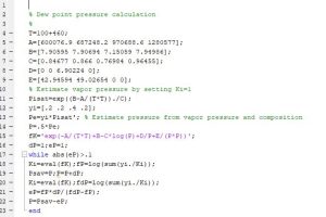 نحوه محاسبات نقطه شبنم در متلب