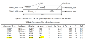 Model geometry and specified membrane materials