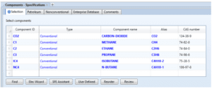 List of compounds selected for the demethanizer process